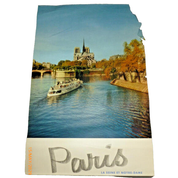 Vintage France Paris La Siene Notre Dame 1960 travel‎ tourism poster 24x39